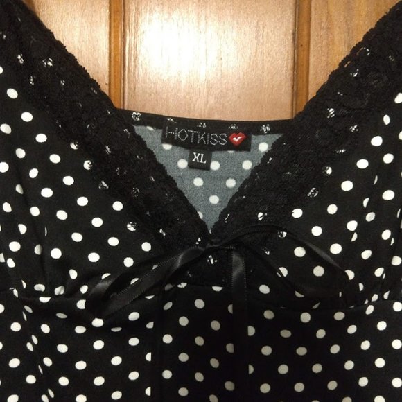 Y2K Hot kiss black and white polka dot top sz XL - Picture 2 of 4